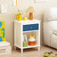 Table de chevet en bois 26,77 po de hauteur avec un tiroir et une tablette pour enfants, adultes, poignée bleu marine-654463411