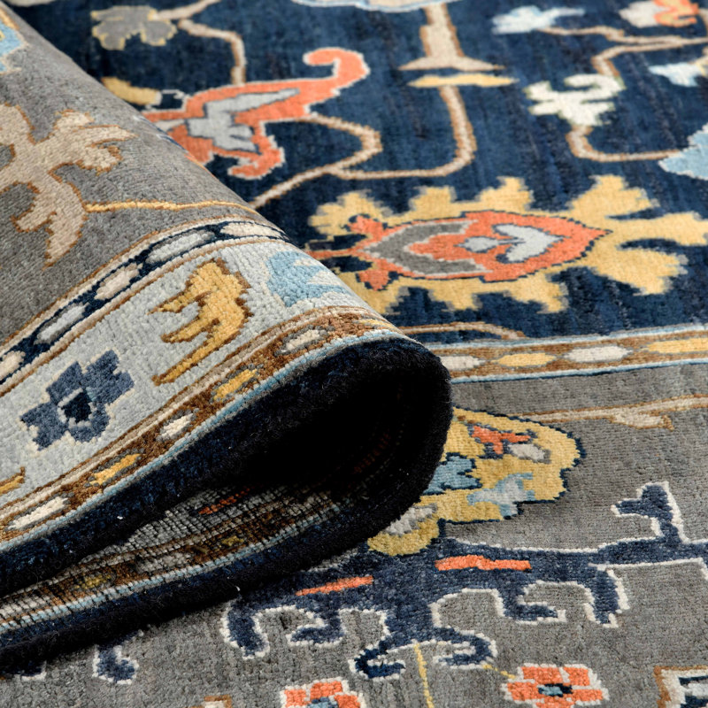 Hand-Knotted Blue and Gray Wool 9' x 12' Area Rug
