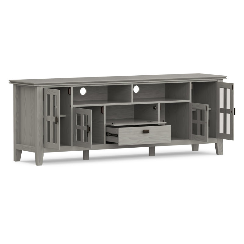 Meuble télé en bois massif de style transitionnel l 72 po pour téléviseurs de 80 po ou moins avec quatre armoires, deux tiroirs et tablettes réglables Artisan