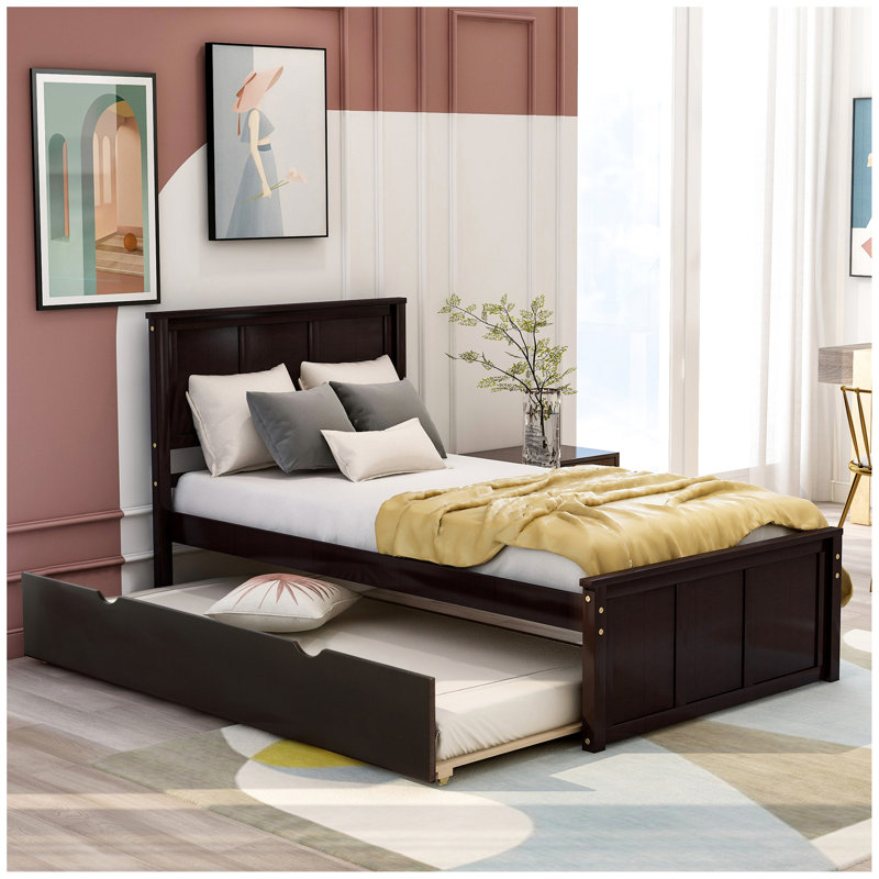 Platform Bed with Trundle, Frame, Espresso