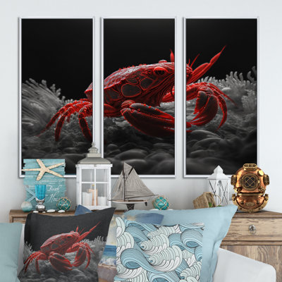 «Red Deepsea Crab» en rouge et noir VI - 3 pièces sur toile