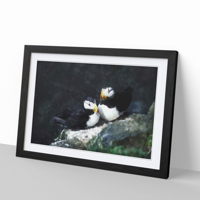 Atlantic Puffin Birds Vol.4 - Picture Frame Graphic Art, Black Framed, 27cm H x 36cm W x 2cm D