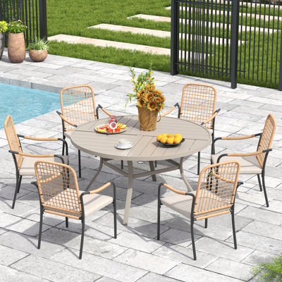 6-Person Outdoor Patio Dining Set With Rattan Chairs