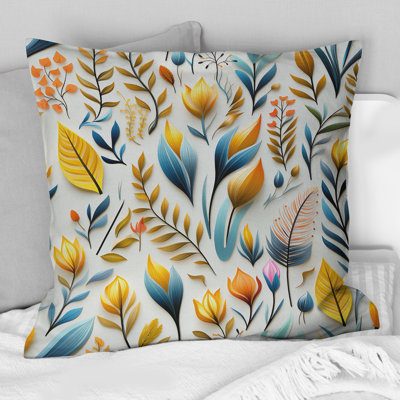 Yellow And Blue Botanics Coastal Pattern I - Floral Polyester Throw Pillow