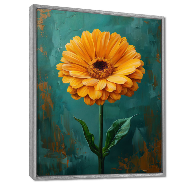 Jaune jaune noir avec fleurs de souci Marigold, Cadre argenté flottant, bois massif, H 12 po x l 20 po