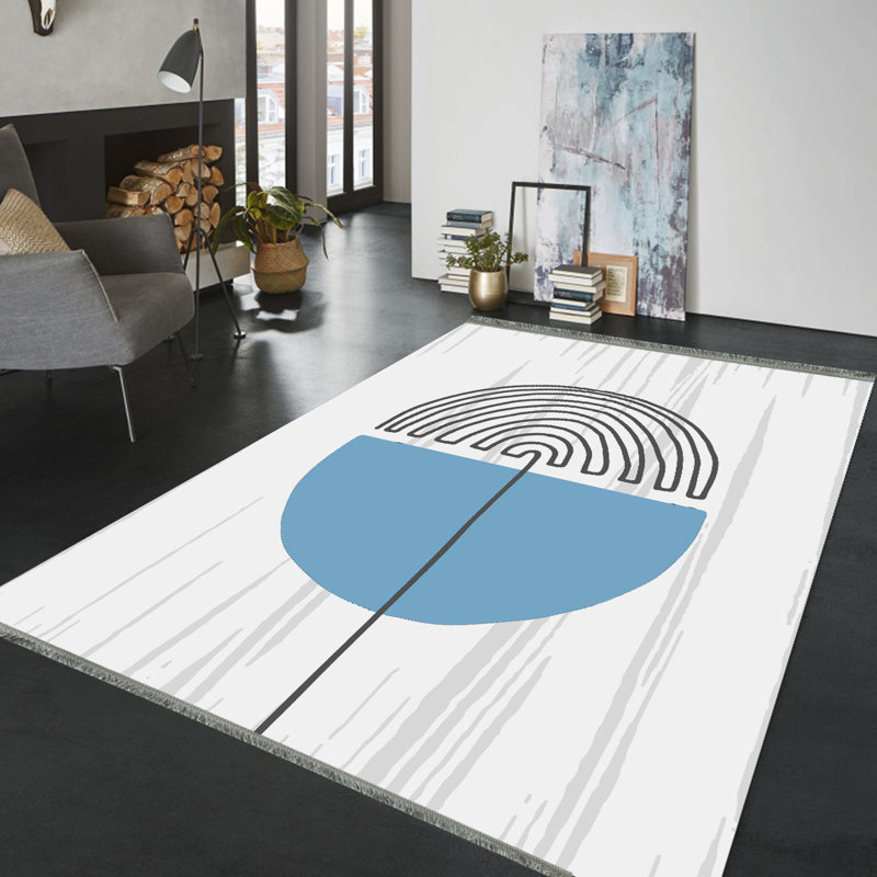 Tapis en polyester tissé à la machine en noir / bleu Lycette, Rectangle 5 pi 11 po x 9 pi 2 po