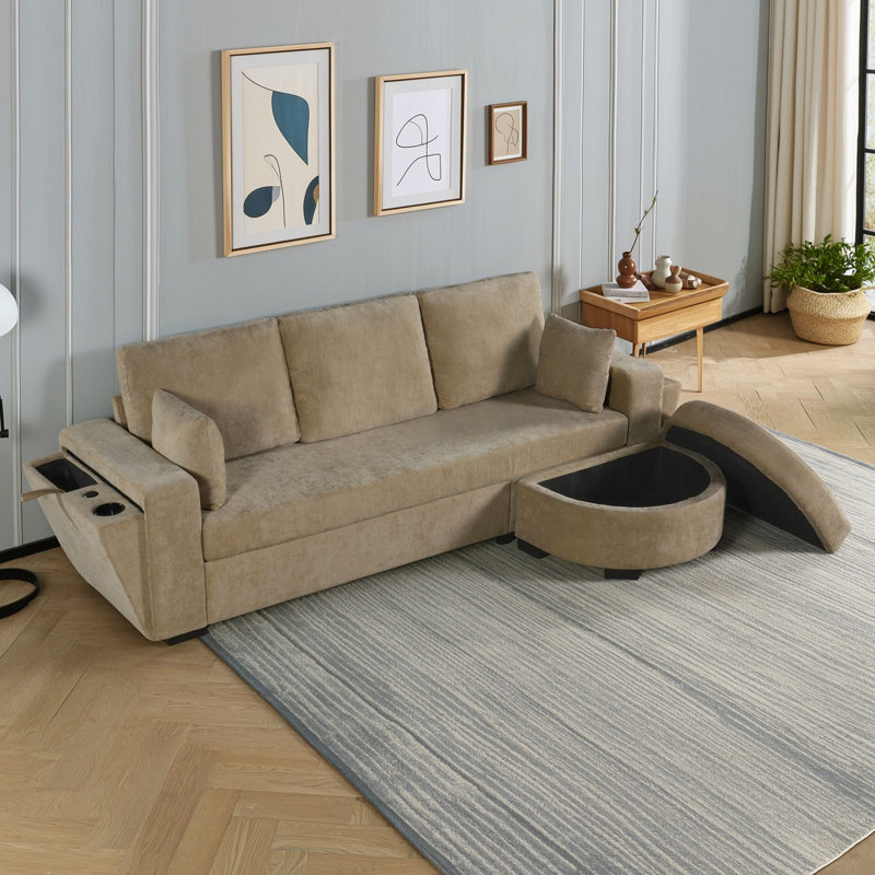Canapé de coin avec pouf de rangement, Café