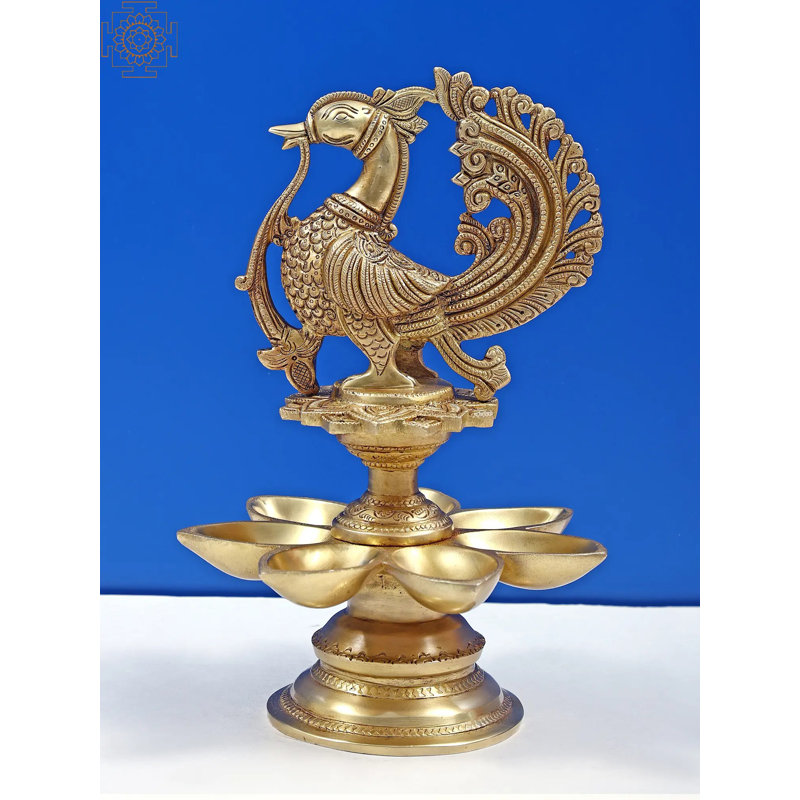 Figurine paon en laiton avec lampe à huile