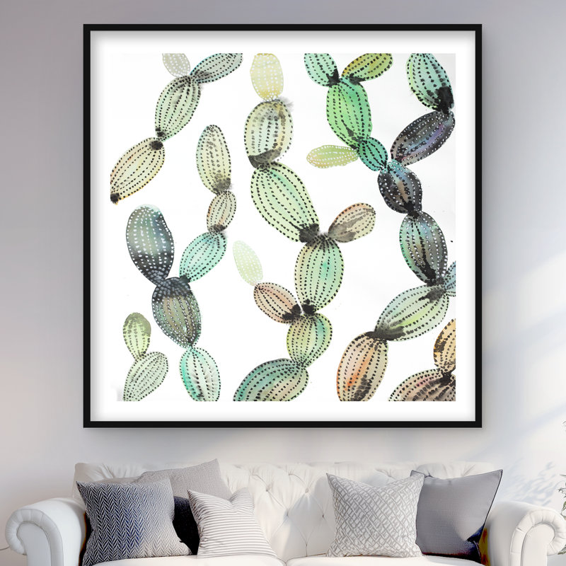 Cactus Pattern - Cactus Green Framed Matted Print for Decor