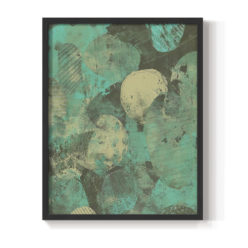 «Minty Green Orbs II», reproduction encadrée - bois massif, H 15 po x l 12 po, Noir, noir, noir, noir