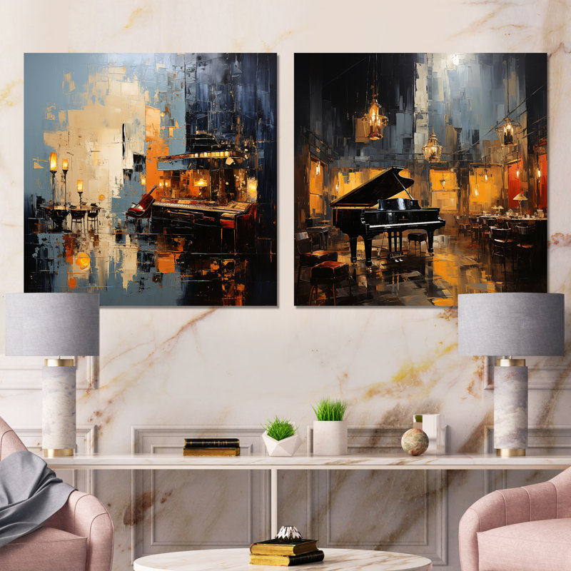 Ensemble de 2 reproductions d'art sur toile jaune et gris, Toile tendue, H 16 po x l 33 po x P 1 po