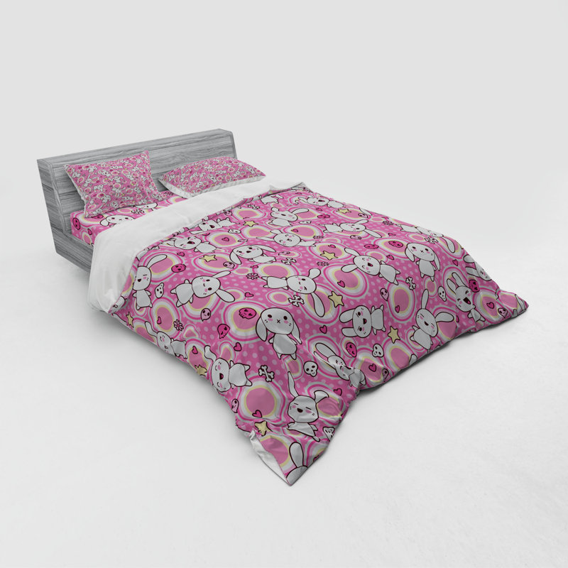 Ensemble de housse de couette en microfibre rose, Housse de couette grand + 3 pièces supplémentair