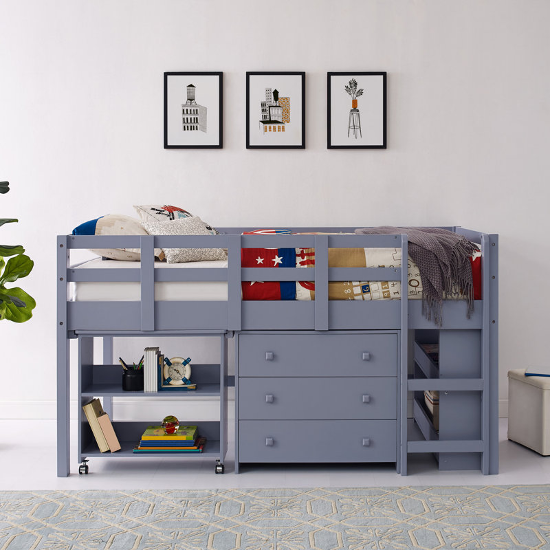 Dreem Kids Twin Loft Bed with Drawers, Gray