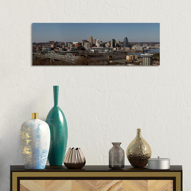 Cincinnati Skyline Cityscape - Wrapped Canvas Panoramic Print, 30.48 cm H x 91.44 cm W x 1.91 cm D