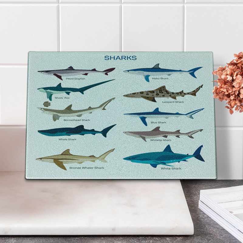 Multicolore en forme de requin en verre trempé Ambesonne