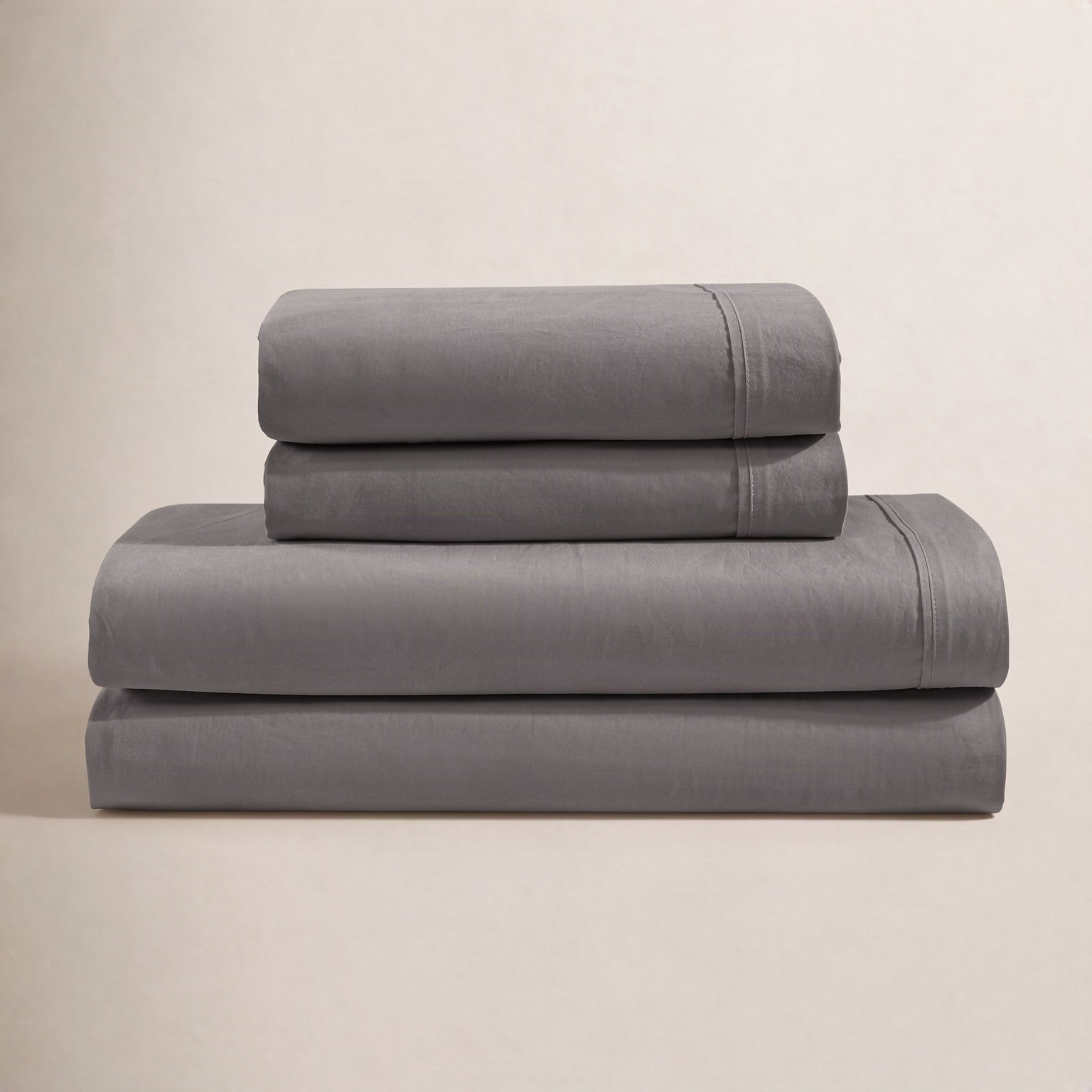 Washed Percale Cotton Sheet Set, Queen Sheet Set with 2 Pillowcases, Dark Gray
