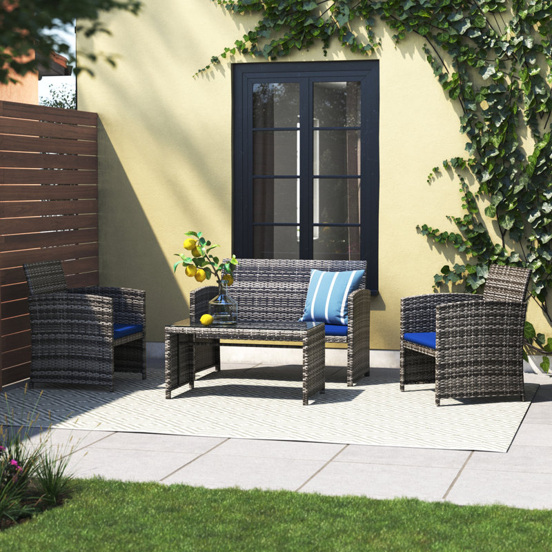 Alyssya 8 Piece Rattan Sofa Seating Group, Navy