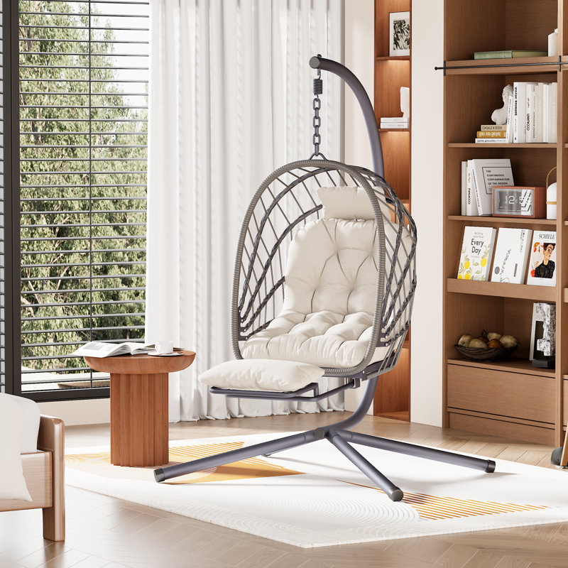 Balancelle d'extérieur avec support et repose-pieds, Blanc beige