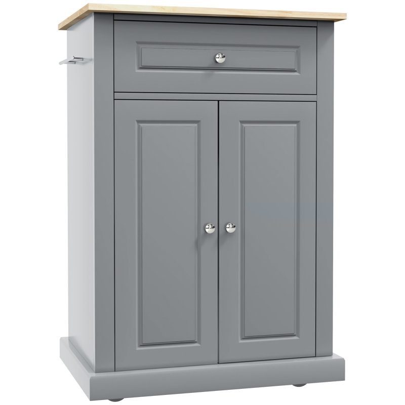 HOMCOM Rolling Kitchen Island Cart, Portable Serving Trolley Table With Drawer, Adjustable Shelf And 2 Towel Racks, Grey