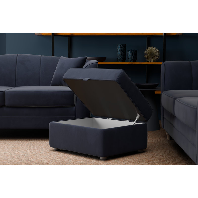 Laverton Wide Velvet Rectangle Footstool Ottoman with Storage, Indigo