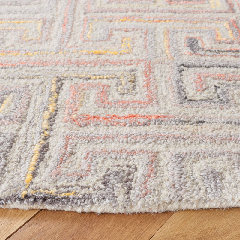 Tapis intérieur / extérieur gris en laine touffeté à la main Patchwork 6 pi 7 po x 8 pi 10 po Patchwork
