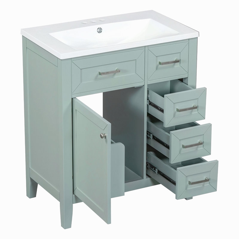 Ensemble de meuble-lavabo avec lavabo 30 po, armoire de salle de bain verte avec tiroirs, structure solide et panneau de fibres à densité moyenne