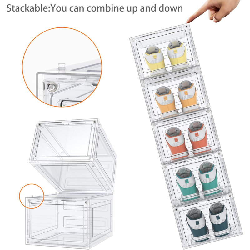 6 Pcs Shoe Box, Shoe Storage Boxes Clear Plastic Stackable, Shoe Organizer Containers With Lids 34.5 X 27 X 19 Cm