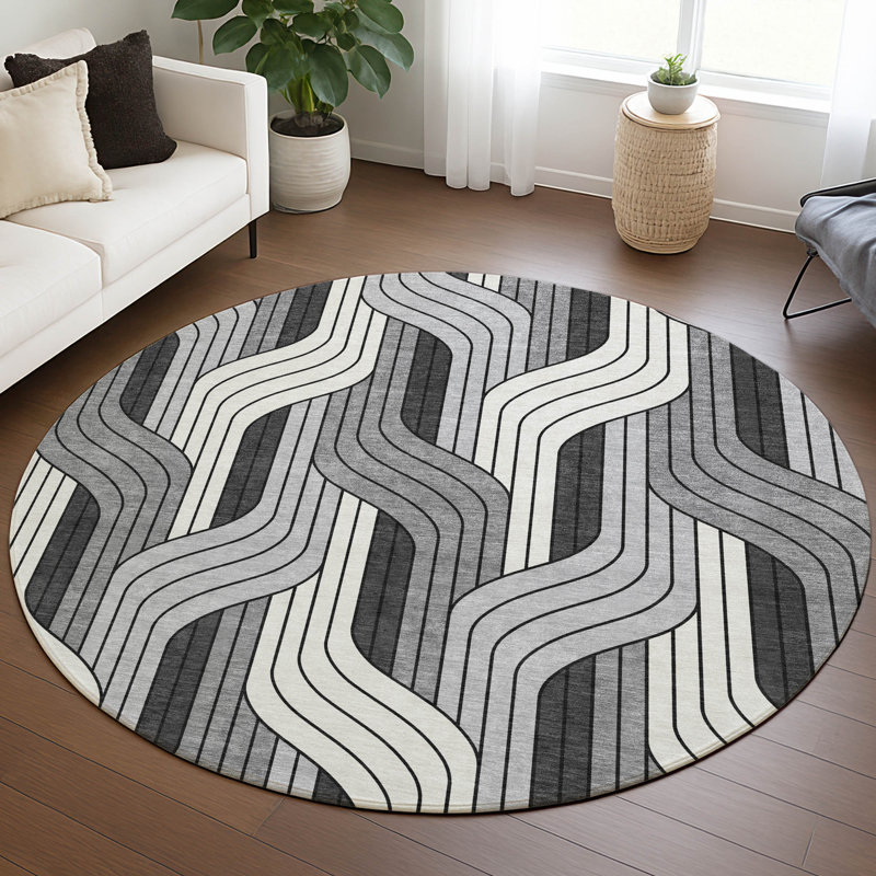 Machine Washable Indoor/Outdoor Chantille ACN2422 Mid-Century Modern Rug, Round 8'