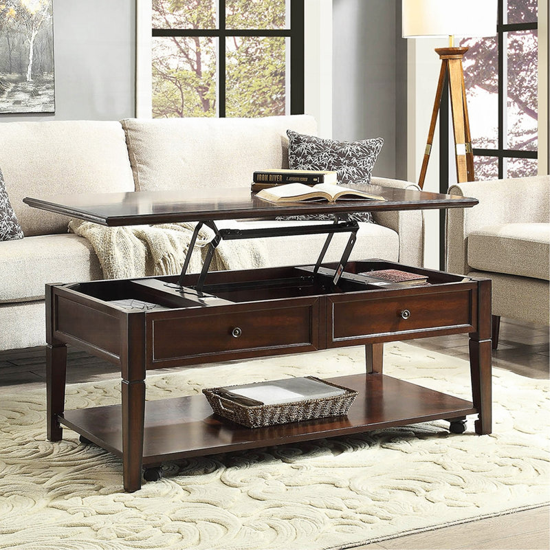 Table basse en noyer avec plateau relevable