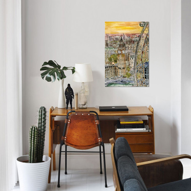 « city scene iv », reproduction de peinture à l’aquarelle sur toile, H 40 po x l 26 po x P 1,5 po, Toile tendue, Pas de tapis