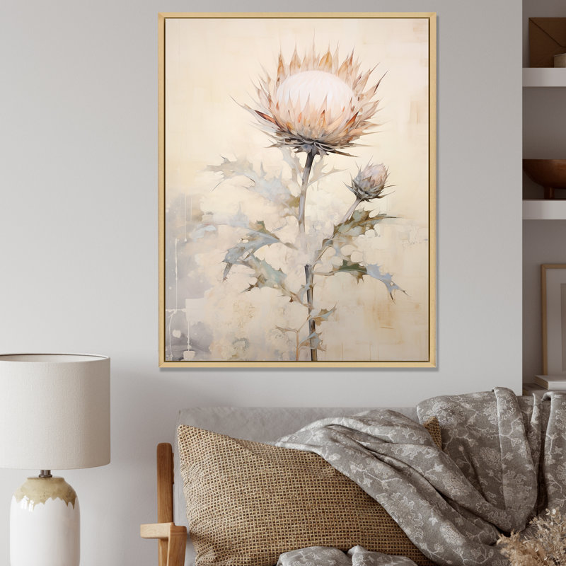 Impressions d'art murales sur chardon beige, Cadre naturel flottant, H 40 po x l 30 po