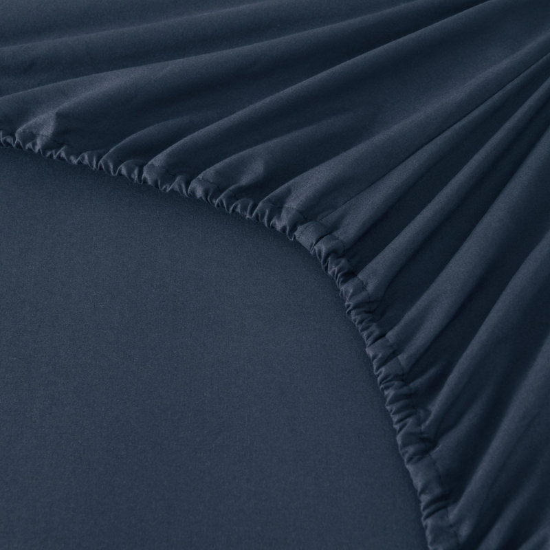 4/6 Pcs Soft Solid & Embroidery Bed Sheets Set, Navy, Twin