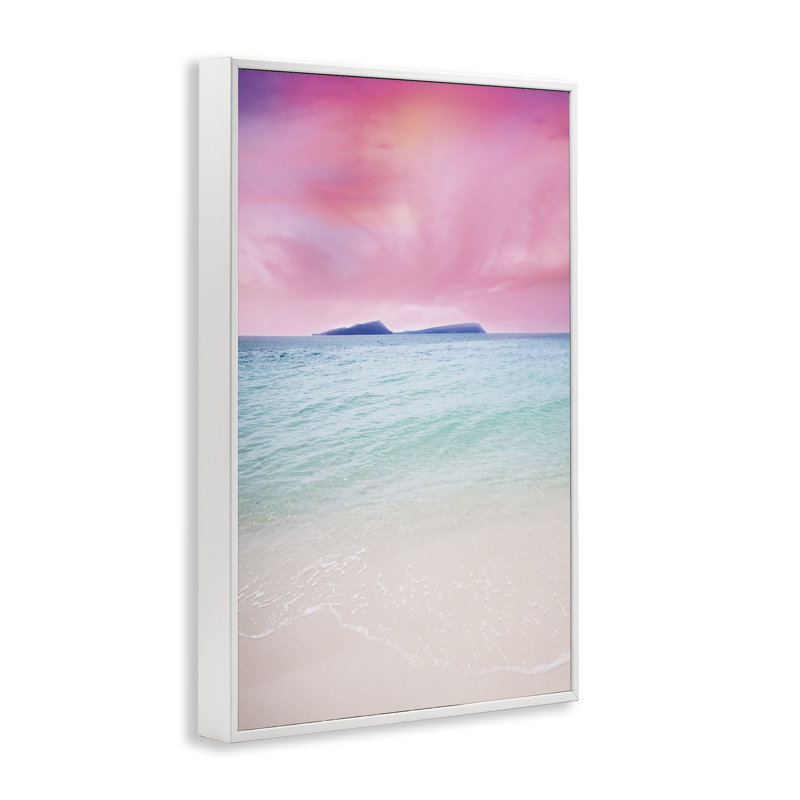 «Pink Sky Shoreline», estampe numérique par Nataly White, Estampe numérique encadrée blanc bord de mer, H 24 po x l 16 po