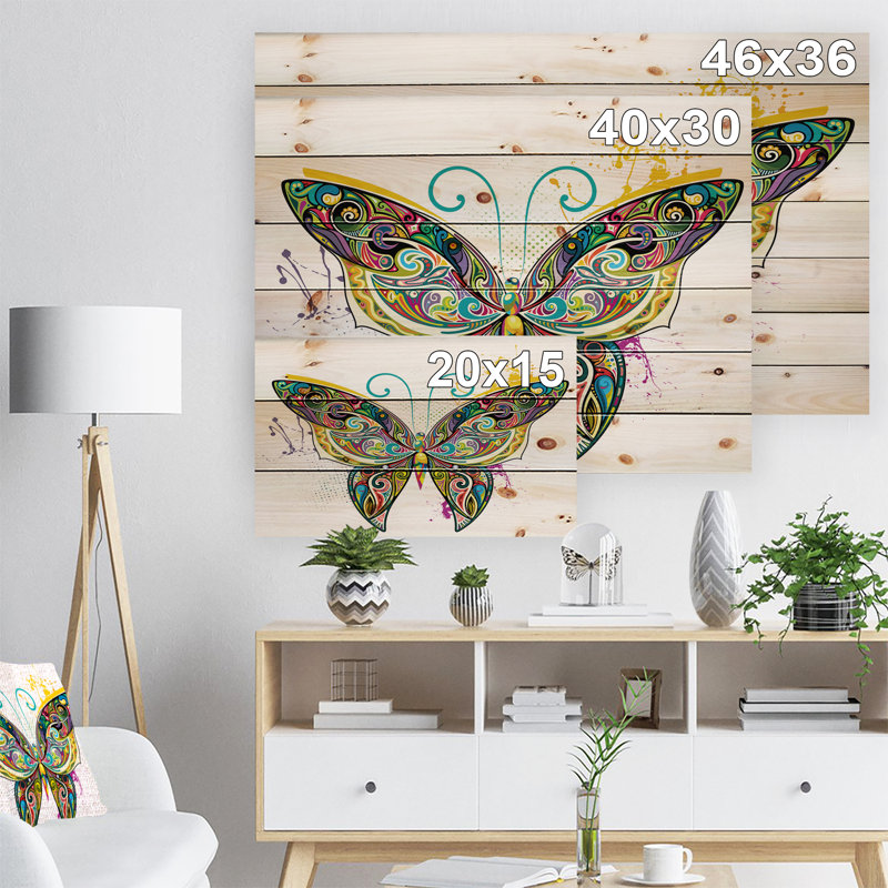 « ajouré papillon », impression, H 15 po x l 20 po x P 1 po, Bois