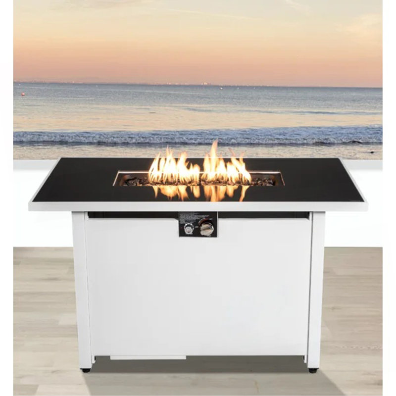 43" Rectangular Fire Pit With Smoked Glass And Metal Frame