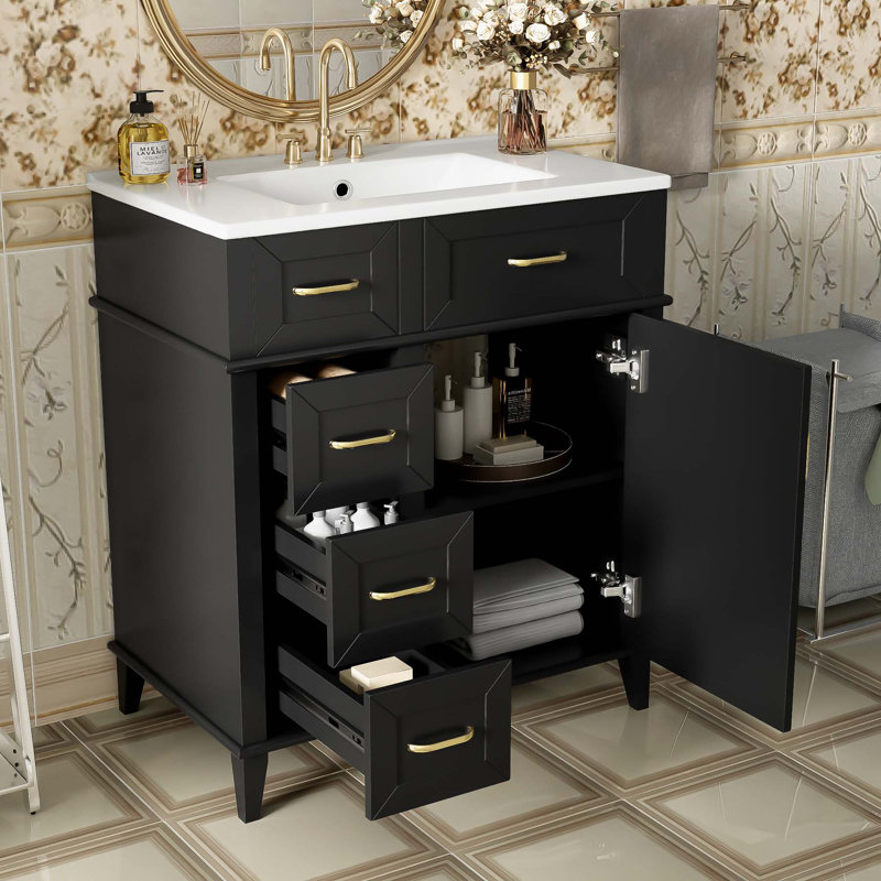 Meuble-lavabo sophistiqué avec rangement polyvalent et caractéristiques avancées, Noir, noir, noir, noir