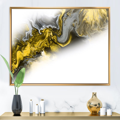 Vague de marbre jaune et gris sur blanc - peinture sur toile