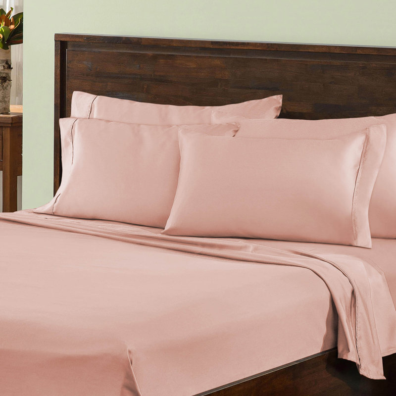1000 Thread Count Solid Deep Pocket Cotton Blend Bed Sheet Set, Blush, Queen Sheet Set with 2 Pillowcases
