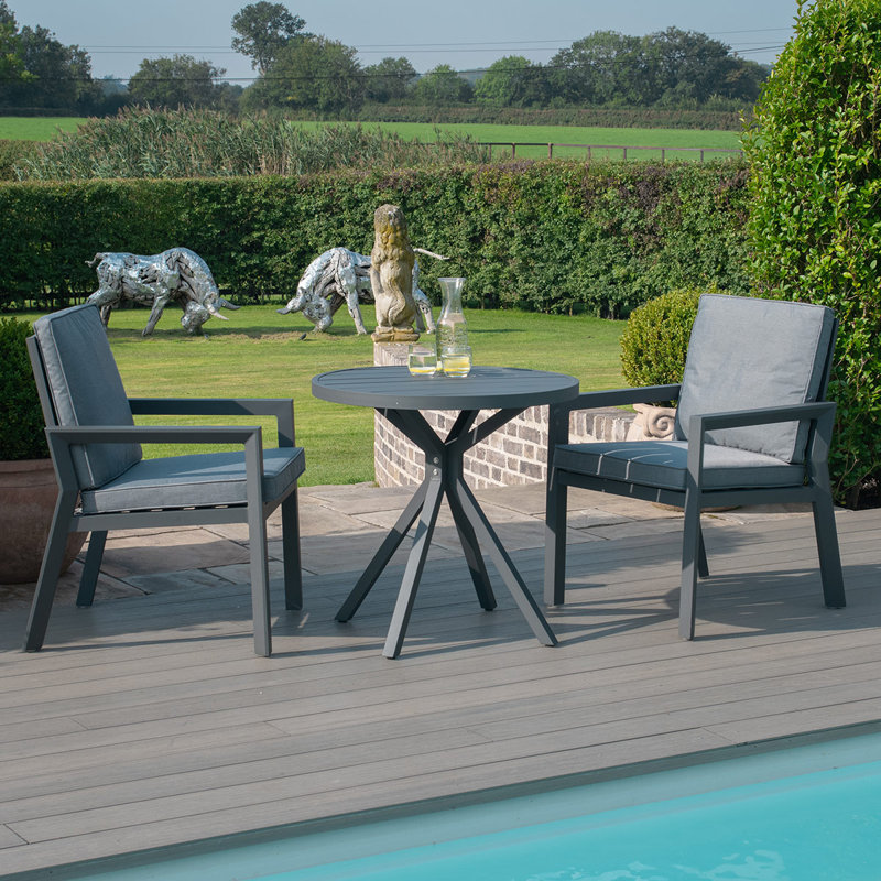 Briceyda 2 - Person Patio Dining Set Round Table with Cushions Included, Grey, Grey