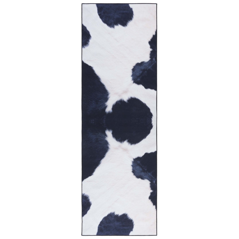 Faux Hide Atze Machine Washable Area Rug In Ivory & Blue, Runner 76 x 244 cm