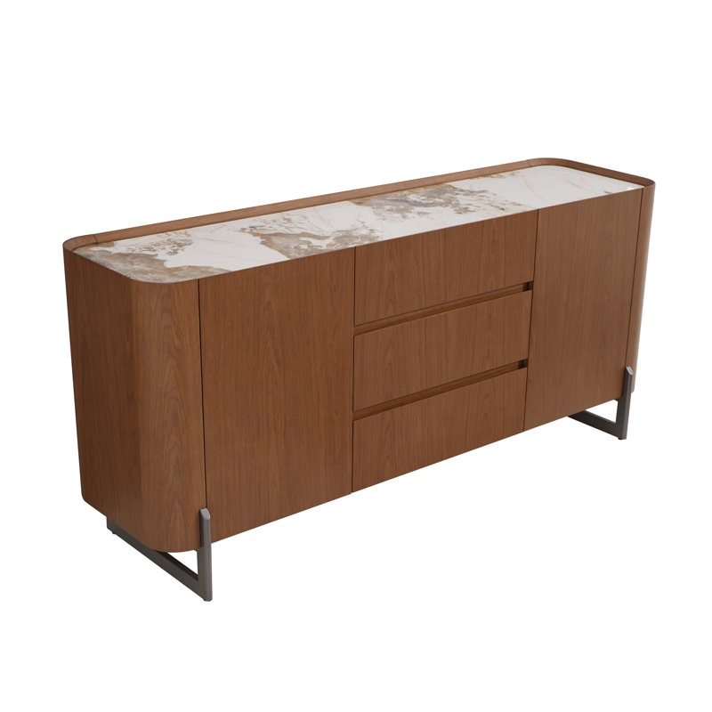 Chalifoux Modern Wooden 2-Door Buffet w/ Ceramic Top & Steel Legs