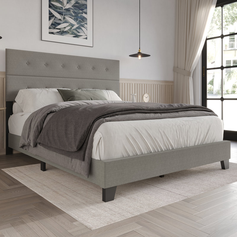 Lit tapissier standard non fini Sherlyne, Double, Gris clair