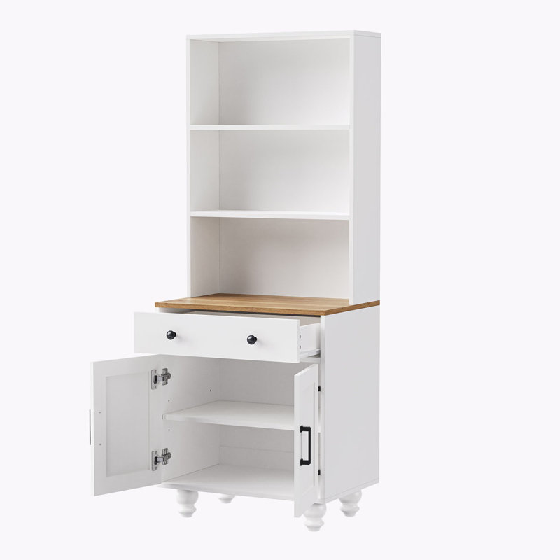 Storage Cabinet with Adjustable Shelves, 5 Tier Bookshelf with Drawer, White