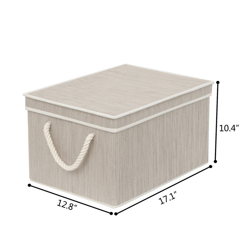 3 Piece Fabric Box Set with Lids and Handles, Gray, 10.4" H x 12.8" W x 17.1" D