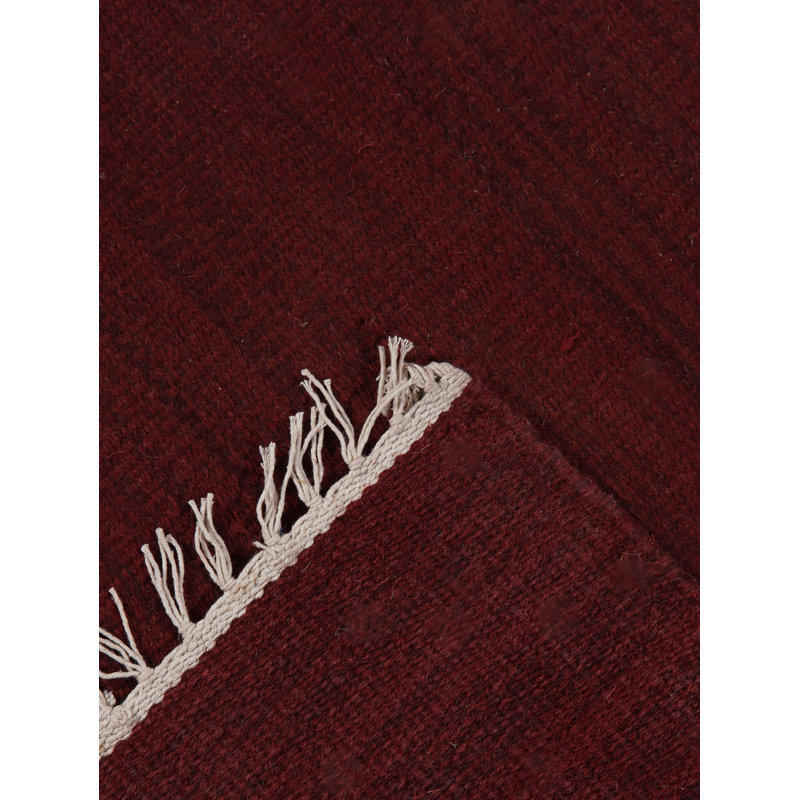 Tapis Alithea tissé à plat en laine Kilim écologique - 91 x 396 cm, tapis de couloir | Couleur bourgogne | Motif uni | Tapis de salon, chambre
