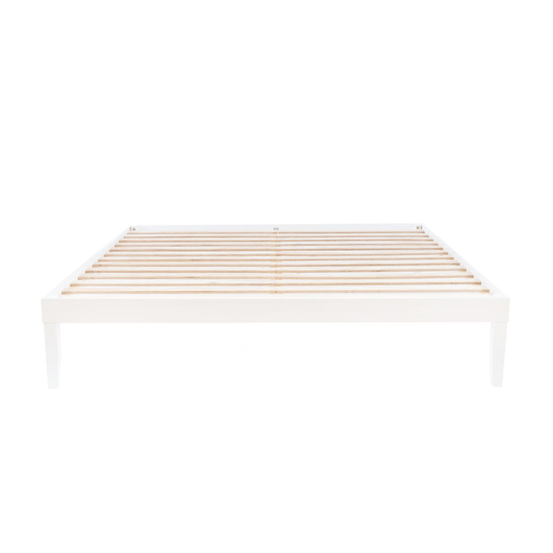 Marialana Contemporary Solid Wood Platform Bed with 13 Support Slats, White, King