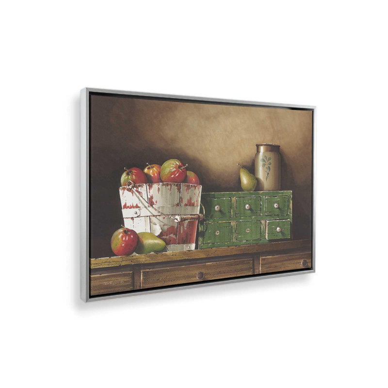 «Apples & Pears» par John Rossini, reproduction d'art, L 16 po x H 12 po, Argent, Toile avec cadre