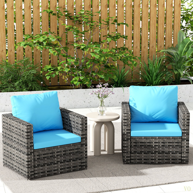 Outdoor Patio Furniture Sets Garden Rattan Chair Wicker Sofa Load 360 LBS 2 Person Seating Group, Blue
