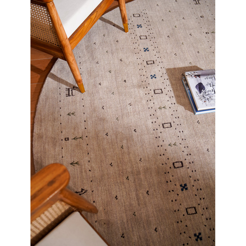 St Catherine Hand Knotted Loom Wool Eco-Friendly Area Rugs - Round, Beige Color, Contemporary Modern Design, High Pile Thick Handmade Anti Skid Area Rugs for Living Room, Bed Room