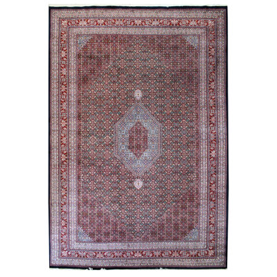 Tapis bleu en laine noué à la main de conception unique 12 pi x 18 pi New Age Bijar